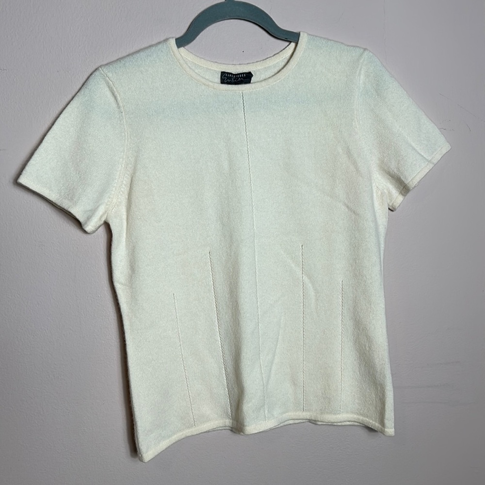 Classiques Entier Cashmere Cream Crewneck Short Sleeve Sweater size L